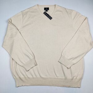 Lanesboro V-Neck Sweater Mens XL Oatmeal/Cream NWT Pima Cotton Pull-Over Casual
